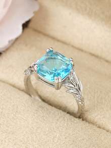 1 Fashionable Sea Blue Square Zirconia Silver Vine Ring, Personalized And Versatile, Suitable For Women To Wear On Any Occasion, Can Be Given As A Gift To Friends Or Lovers - Personalized Rings - View 4
