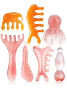 4/5/7件套面部美容按摩工具组合套装，包括头部按摩梳、面部刮痧按摩器、肌肉放松小型多功能按摩工具 - 彩色 - 查看 12