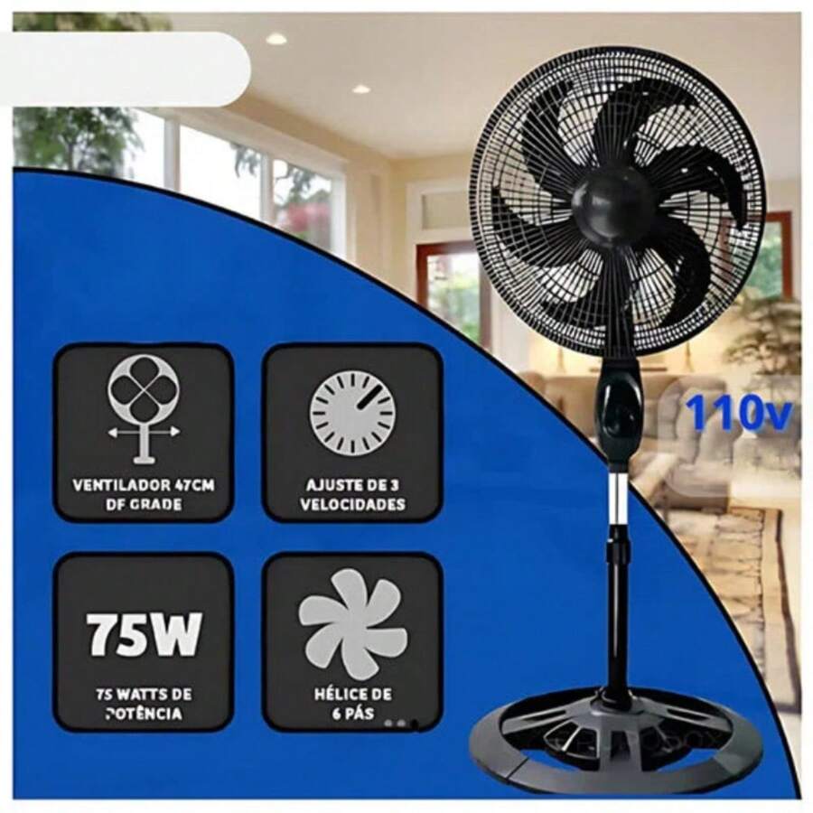 Ventilador de Coluna Turbo Power 110V – Vento Forte, 3 Velocidades, Silencioso e Super Potente para Casa ou Escritório - Ventilador de chão - 110V - Visão 1