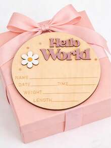 1个木质“Hello World”标牌，可用作出生记录板、幼儿园姓名牌、医院拍照道具、婴儿洗礼纪念品 - 木質色 - 查看 4