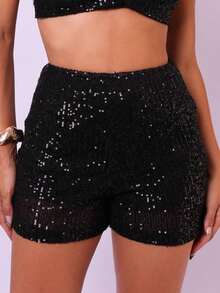 Women's Sequined Glitter Shorts For Parties/Debutantes - 黑色 - 查看 5