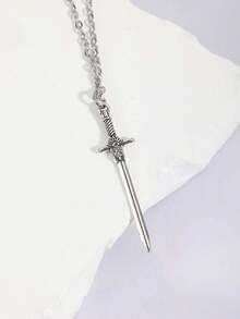 Y2K复古哥特朋克摇滚风红心宝石玫瑰十字心红宝石蜘蛛剑吊坠项链不锈钢链个性化嘻哈项链套装可叠戴，男女皆宜 - 銀色 - 查看 13