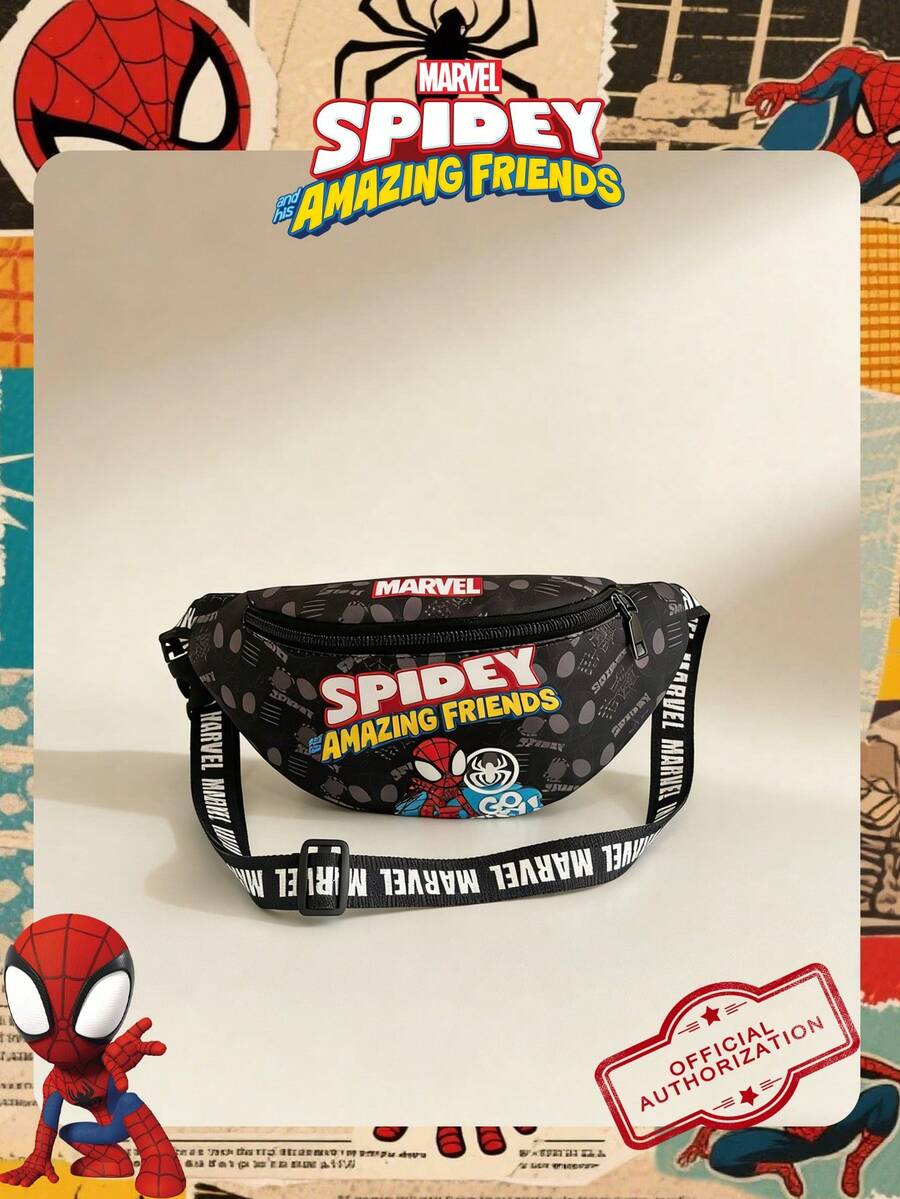 Marvel 1 件漫威官方授权蜘蛛侠图案胸包，可调节肩带斜挎包，拉链封口单肩包，轻便单肩包，非常适合男士/青少年/学生/毕业生/年轻粉丝，是日常/户外/运动/跑步/健身的理想之选！ - 黑色 - 查看 1