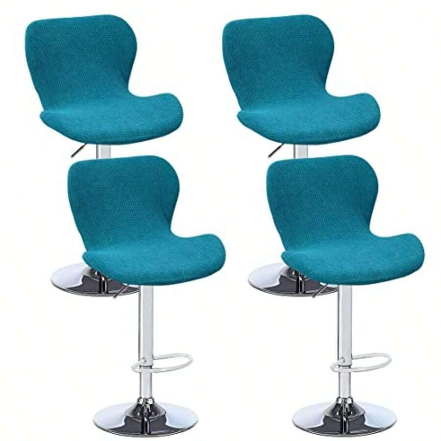 Juego de fundas para sillas de bar de altura de mostrador 4 fundas de sillas giratorias de bar de jacquard fundas elásticas para taburetes giratorios protectores de silla para bar de-B029 - Azul pavo real real - Ver 1