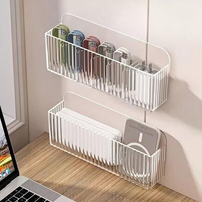 Wall-Mounted No-Drill Adhesive Multi- Storage Shelf With Transparent Shelves - Heavy-Duty Plastic Shelving Unit Suitable, Bathroom, Office, Door & Wall Organization - Space-Saving Installation Shelves