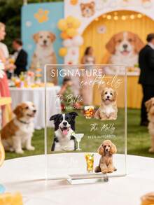 Personalized Custom Signature Cocktail Display Stand Featuring Adorable Dogs​ – Clear Acrylic Tabletop Stand (Approx. 20x15cm) Showcasing 3+ Dog Photos Paired With Signature Cocktails - Multicolor - View 2