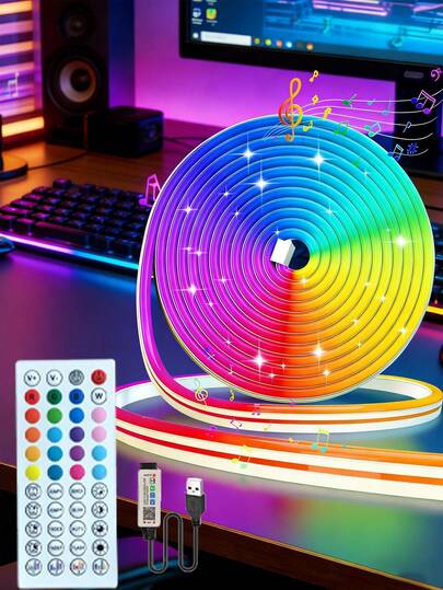 卧室LED灯带，音乐同步变色灯带，配备44键遥控器和APP控制，RGB灯带，带定时功能，亮度可调，适用于卧室、客厅、家居楼梯装饰、节日庆典氛围照明、婚礼氛围装饰灯、户外使用，DIY设计，柔性LED灯带，适合卧室音乐同步、游戏配件和房间装饰。