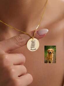 1pc Minimalist Stainless Steel Customized Photo Necklace, Can Be Engraved With Photo And Text, Personalized Pendant Necklace Suitable For Boyfriend, Girlfriend, Dad, Mom, Family, Friends, Pets, Anniversary, Birthday, Graduation, Prom, Party, Valentine's Day Gift - Multicolor - View 4