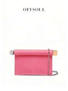 Folding Rolled Edge Clutch Bag, French Niche Retro Chain Shoulder Bag, New Party Banquet Bag, Small Square Bag, Crossbody Bag, Sculptural Evening Bag - 玫紅色 - 查看 6