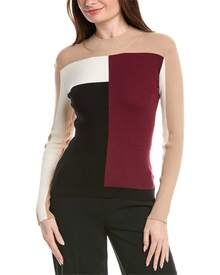 Elie Tahari Mock Neck Colorblock Top - Brown - View 1