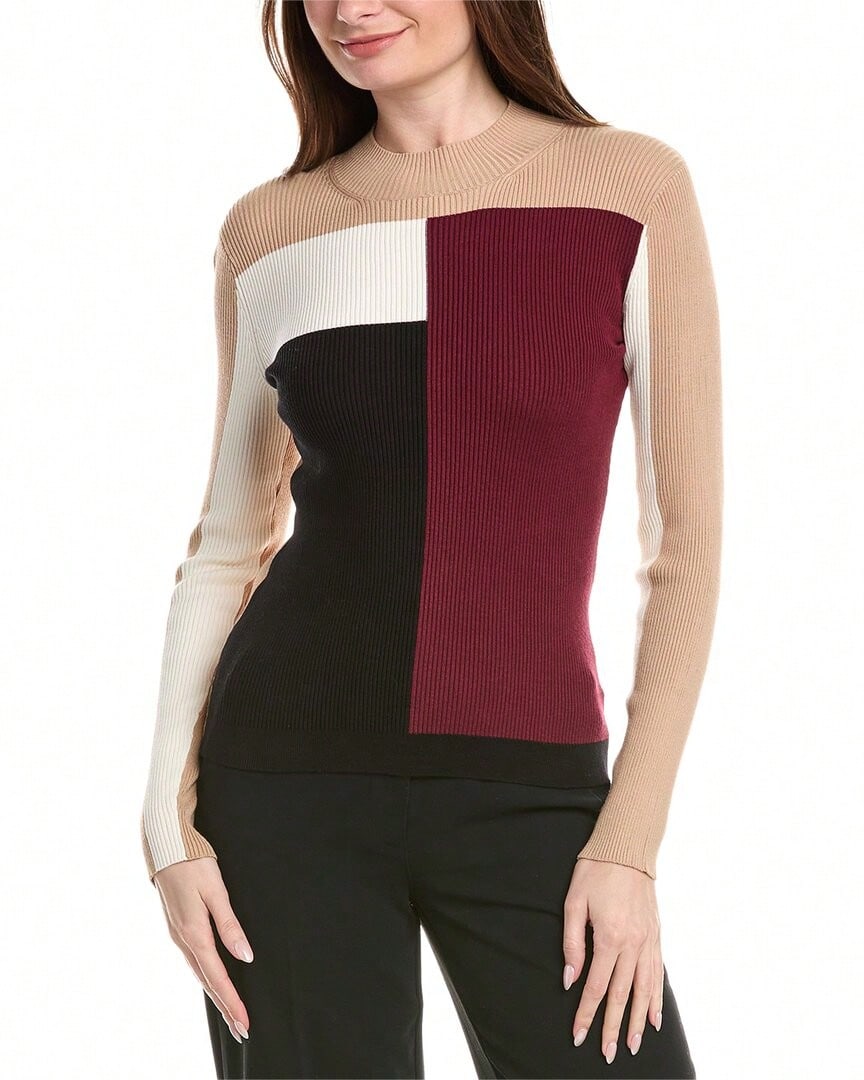 Elie Tahari Mock Neck Colorblock Top - Brown - View 1