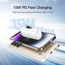 Portable Charger For IPhone, Equipped With A 2-In-1 Interface, 5000mAh Compact Power Bank, Compatible With IPhone 17/16/15/14/13/12/11 Series, S25/24/Android, Pink, Suitable For Summer Outdoor Travel/Camping And Emergency Backup, A Power Gift For Family, Friends, And Outdoor Birthdays - 白色 - 查看 4