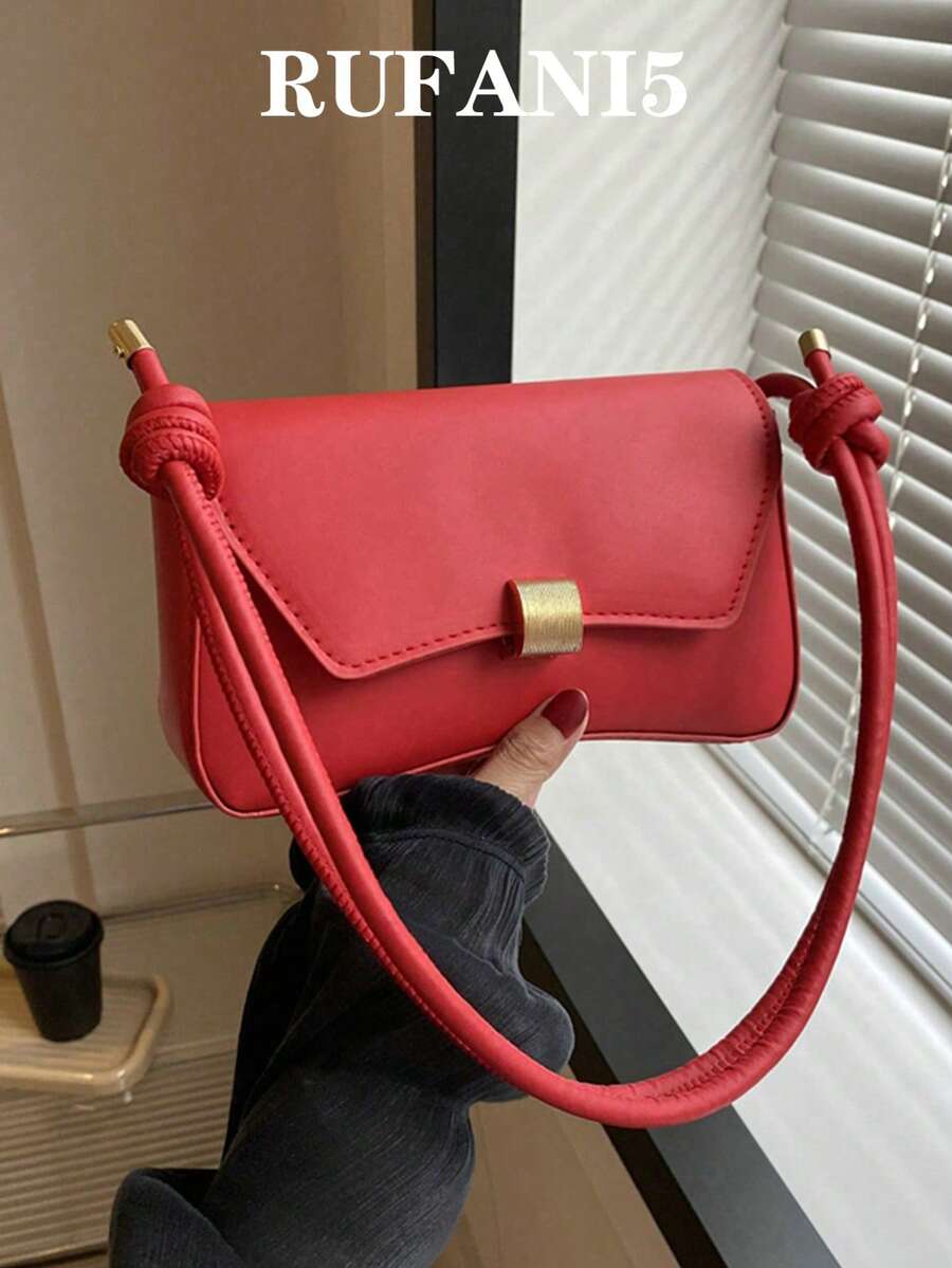 Fashion Solid Color, Vintage & Simple Design Armpit Women's Shoulder Bag - Red - View 1