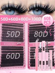 608/640PCS 4In1 DIY Lash Extension Kit Large Capacity 9-16 D Curl Lash Clusters Natural Wispy 3D Effect& Mega Volume&Ultra-Soft & Super Light False Eyelashes Reusable Individual Lashes Kit With Tweezers&Lash Brushes Use At Home For Daily Life&Party&Travel - Nhiều màu - Xem 8