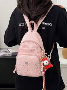 New Fashionable Backpack, Korean Style Girly Casual Travel Lightweight Backpack, Starry Sky Pattern Student Backpack & Chest Bag - A - View 4