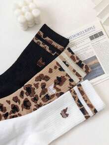 6/3/1 Pair Women Leopard Print Socks, Fashion Casual Socks, Retro Animal Pattern Design, Christmas Gift - Multicolor - View 3