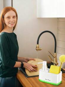 一套皂液器，带海绵架，厨房皂液泵瓶，浴室皂液器套装，台面按压式皂液器，洗洁精瓶，台面收纳整理架，实用厨房浴室小工具，适用于洗手液、沐浴露、润肤露和洗涤剂，是浴室收纳和厨房整理的理想之选，现代家居装饰，母亲节礼物，父亲节礼物，送给家人和朋友的礼物 - A - 查看 10