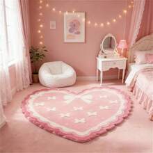 1件粉白心形蝴蝶结装饰柔软舒适地毯，ins风地毯，新颖时尚设计，情人节家居装饰，沙发垫，卧室装饰，小地毯，现代创意时尚地毯，客厅地毯，卧室地毯，户外地毯，可水洗，柔软可机洗，适用于客厅、办公室、咖啡厅和阳台装饰，送给家人和朋友的礼物 - 彩色 - 查看 5