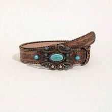 Boho 1pc Western Style Vintage Brown Pattern Pu Leather Belt With Beads Halloween Summer, School Fall, Autumn, Halloween - 棕色 - 查看 8