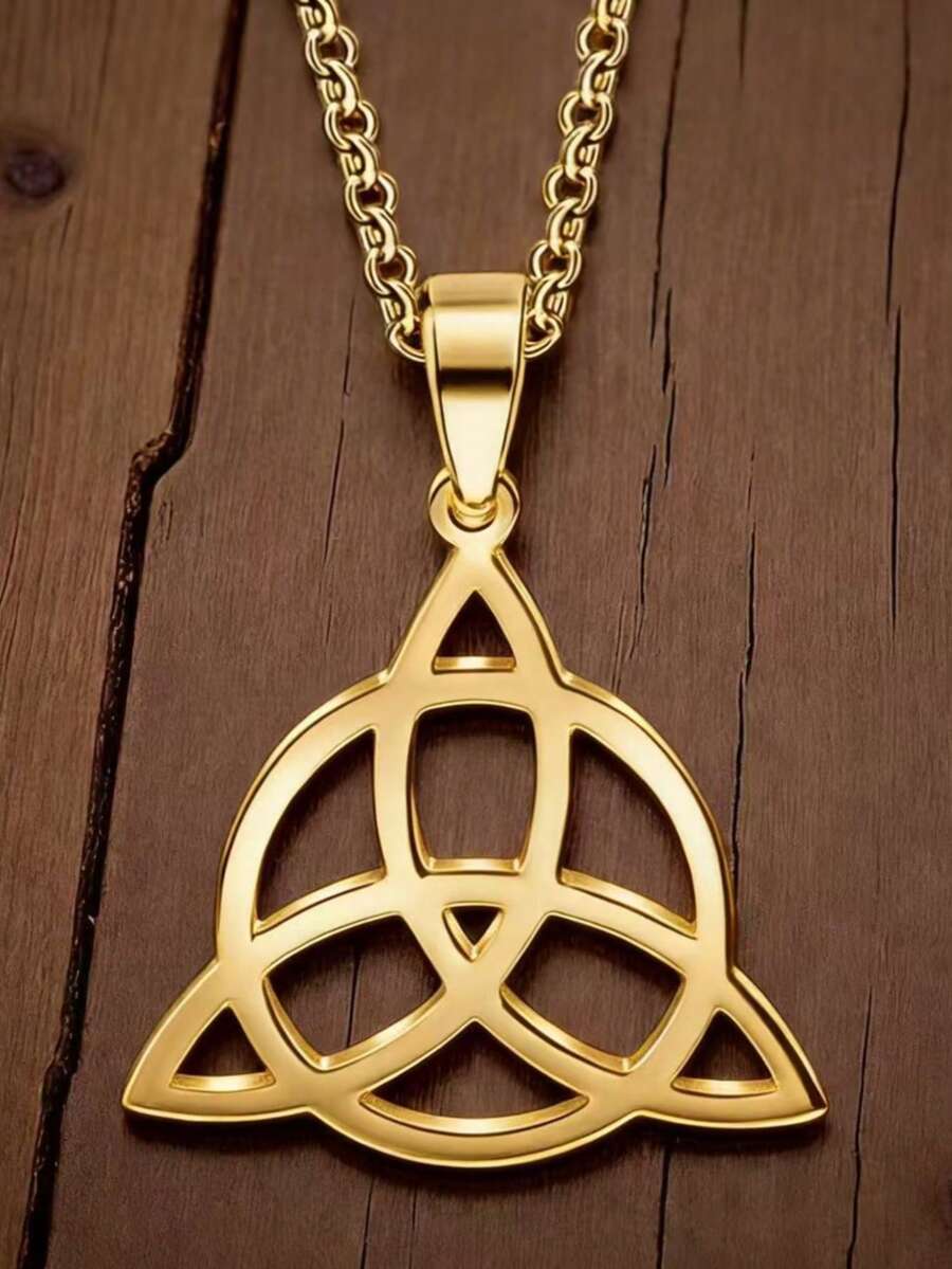 Fashionable Versatile Celtic Trinity Knot Pendant Necklace - Gold - View 1