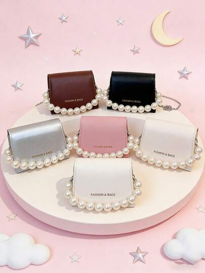 1 pieza Este elegante mini bolso de perlas tiene un cierre magnético y es un bolso de cadena para el hombro/cruzado. Su esquema de color fresco y brillante y su estilo juvenil lo convierten en un mini bolso perfecto para llevar monedas y lápices labiales. Es casual pero a la moda, ideal para salidas, y también es un gran regalo para amigos.