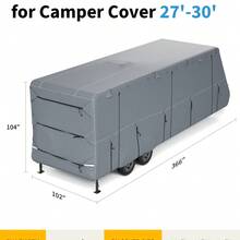 Funda resistente de 7 capas para caravanas de 7,3 a 8,2 m (24-27 pies) – Material impermeable -Stop extra grueso, 2 correas adicionales, protección para gato de lengüeta, protección contra rayos UV - A - Ver 3