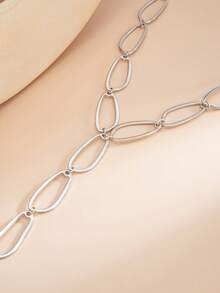 1pc Luxurious Geometric Hollow Chain Splice Y-Shaped Long Tassel Charm Necklace, Fashionable & Elegant For Wedding, Party, Vacation, Casual, Street Style, Women & Couples, Birthday & Holiday Gift - Necklace - View 6