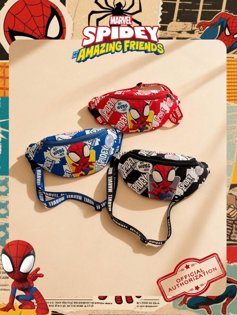 Marvel 1 件漫威蜘蛛侠系列官方授权图案时尚腰包休闲多功能单肩包轻便可调节肩带斜挎包，适合女性/女孩/青少年/学生日常/外出/购物/情人节使用。 - 彩色 - 查看 1