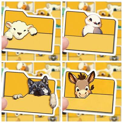 50张可爱卡通动物系列贴纸，适用于剪贴簿、日记本、笔记本电脑、水瓶、汽车等。寓意美好的设计，传递积极向上的信息，是馈赠佳品。