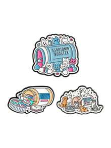 一套血清素提升珐琅胸针，狗狗猫咪书籍图案，卡通风格，提升心理健康，提醒佩戴，送给朋友的礼物 - 彩色 - 查看 13