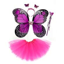 1对薄纱蝴蝶翅膀 - 适合角色扮演和派对。蝴蝶翅膀四件套。薄纱裙套装。天使蝴蝶翅膀仙女头饰 - 彩色 - 查看 4
