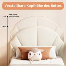A Children's Upholstered Bed 90x200 Cm, Children's Bed With Adjustable Headboard And Slatted Base, Upholstered, Youth Bed Box Spring Bed Frame For Teenagers And Children, Velvet, Without Mattress, Beige - Màu be - Xem 4