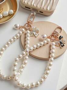 1pc Elegant Metallic Butterfly Embellished Phone Lanyard, Smooth Chain Design Gently Fits Wrist, Adds Luxurious Touch To Your Phone. Suitable Gift For Mother, Family, Friends, Birthday, Holiday - Phone Charm, Phone Strap - White - View 3