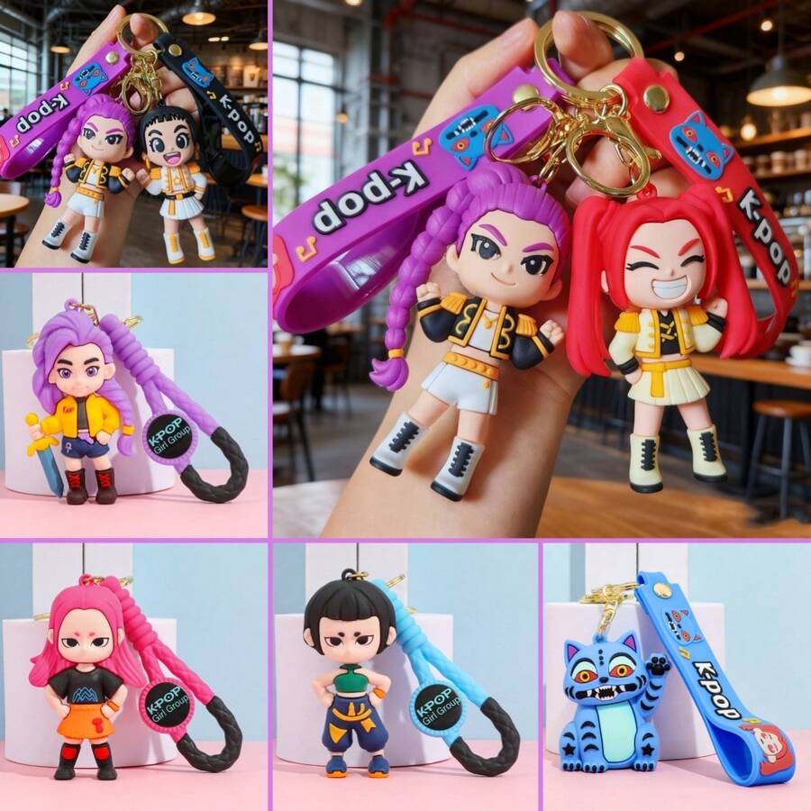 Kpop Demonn Hunters Girl Group Star Silicone Keychain, Cartoon Anime Cute Doll Pendant, Suitable For Birthday Gift, Party Reward, Back To School Season, Daily Friend Gift - Multicolor - View 1