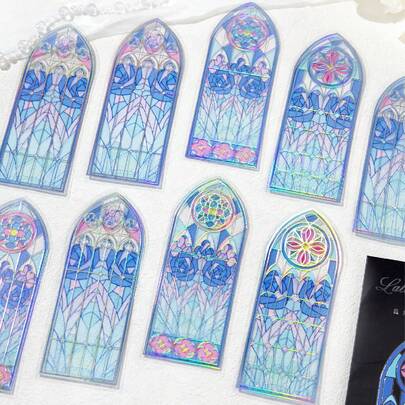 6张/包 古典窗主题剪贴簿贴纸，创意美学贴纸，DIY装饰拼贴工艺用品，节日礼物，个性化剪贴簿学校文具