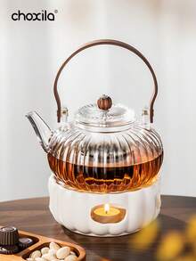 1 ấm trà hình quả bí ngô, ấm trà thủy tinh có tay cầm, ấm trà chịu nhiệt, bộ ấm trà chiều - Ấm trà hình quả bí ngô - Xem 3