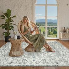 Alfombra de área de 4x6 pies, estilo bohemio vintage lavable, alfombras boho para dormitorio estético, alfombras beige para sala de estar, medallón floral, alfombra suave antideslizante y que no suelta pelusa de lana sintética para entrada, cocina, mesa de comedor - Beis - Ver 4