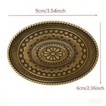 1pc Western Style Buckle, Unisex Interchangeable Cowboy Belt Buckle, High-Fashion Versatile Asymmetric Geometric Round Buckle In Antique Bronze, Gold, Silver, Suitable For Coats, Jackets, Belts In Spring, Summer, Autumn, Winter - Bronze Oval Cake - View 2