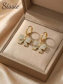 1pair Fashionable Rhinestone Butterfly Earrings Suitable For Party, Daily Wear, European & American Style, Unique, Generous, Cubic Zirconia, Wedding Jewelry, Gift For Girls, Relatives, Friends, Birthday, Valentine's Day, Gift For Lover - Gold - View 2