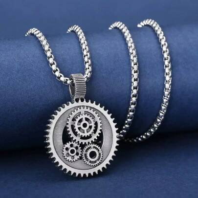 Men's Punk Style Mechanical Gear Pendant Necklace
