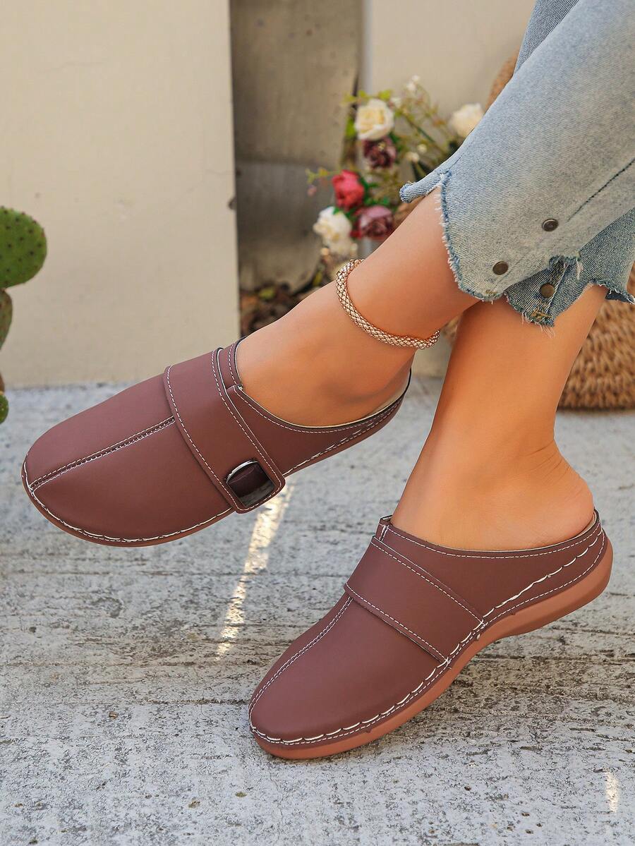 Women's Orange/Blue/Burgundy Closed Toe Slide Sandals, Fashion New Style, Elegant & Comfortable, Suitable For Outdoor Casual And Holiday Wear, Size 35-45 - Wine Red PU - View 1