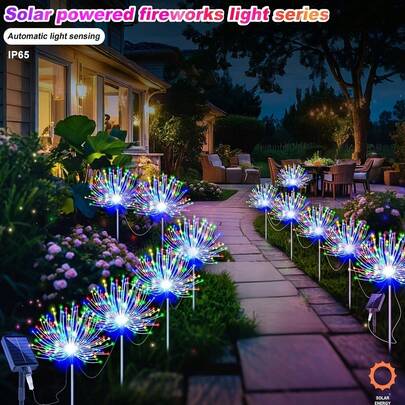Newly Upgraded Solar Outdoor Ground-Inserted Firework Lights, 240/360 LED Sparkling Starburst Effect (8 Modes), IP65 Waterproof, Valentine's Day/Ramadan Decorative Lights & Gifts For Yard/Porch/Patio/Backyard (4/6 Pack)