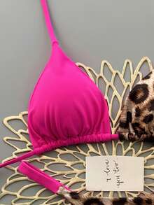 两件套几何与热带花卉印花泳衣，休闲可爱优雅性感波西米亚风系带比基尼，适合春夏海滩度假，女士套装，沙滩装，女士比基尼，女士沙滩套装 - 豹紋 - 查看 4