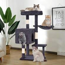 | 37.8\ Cat Tree Tower | Dark Gray | Multi-Level Indoor Activity Center With Sisal Scratching Posts, Condos, Pl 11ush Perches, Hanging Cat Toys | Sturdy, Easy To Assemble | For Kittens & Adult Cats - 深灰色 - 查看 8
