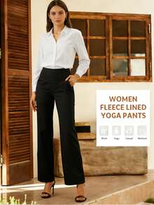 1PC Women's High-Waisted Wide Leg Pants - Ultra Stretchy With Deep Pockets | The Ultimate Vacation Outfit Staple For Summer Outfits For Women, Beach Days & Valentine Outfits For Women - 1pc 黑色 - 查看 2