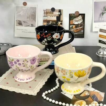 陶瓷杯 咖啡杯 水杯 马克杯 茶杯 会议室 办公室 个人专用 日式陶瓷花卉图案