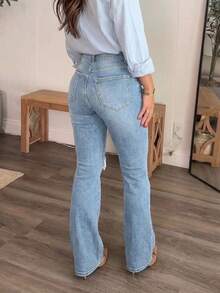 Women's Distressed Elastic Skinny Flare Jeans Casual Spring - 淺色水洗藍 - 查看 5