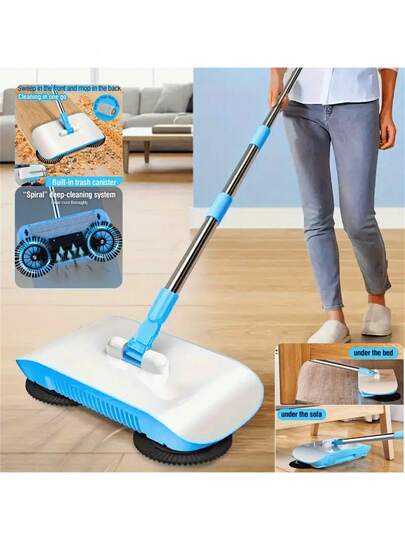 2-In-1 Push Sweeper, Mop And Dustpan Combo - Suitable For Hard Floors, Ideal For Kitchen, Bedroom, Living Room - Space-Saving Home Cleaning Solution