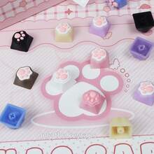 4个可爱猫爪粉色爱心键帽 - 3D柔软硅胶材质，日系少女风，逼真纹理，适用于MX机械键盘，精美礼盒包装 - 彩色 - 查看 5