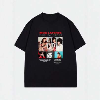 1 pcsCamiseta negra con estampado del artista Mon Laferte, estilo unisex de manga corta, perfecta para el uso diario de los amantes de la música.180g 100% Cotton